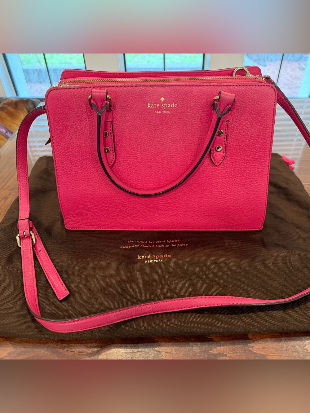 Kate Spade Mulberry Street Lise Ruby Pink Pebbled Leather Satchel Bag w Dust Bag - Picture 2 of 13